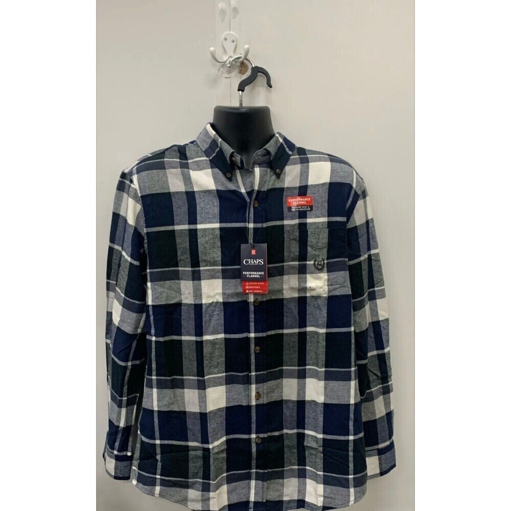 NWT Chaps Men's Blue/Gray/White Flannel Shirt Size L MSRP $55